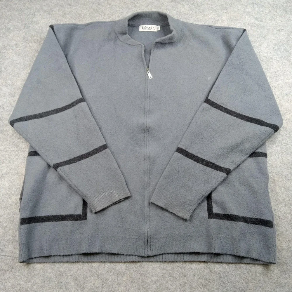 LaVane Sweater Mens 3XL Gray Half Zip‎ Pullover Mock Neck Stripe Knit New York